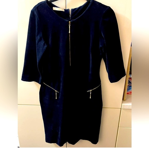 Velvet Velour Woman’s Dress Size S/M Dark Blue Zippers Size 40 - Picture 1 of 8